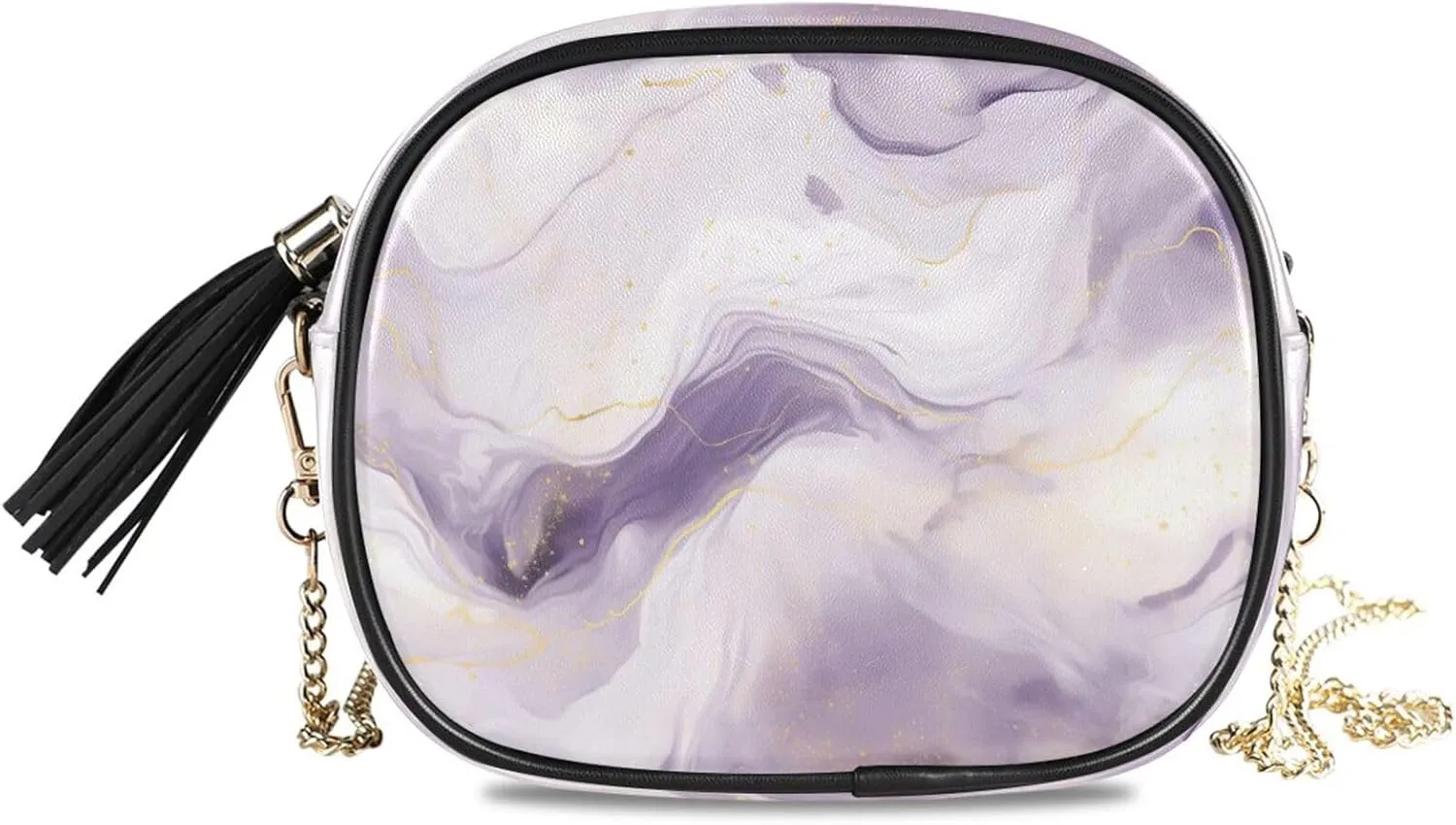 Crossbody Shoulder Bag Tassel Purse Mable Gold Purple PU leather Small Handbag Fashion Evening Clutch with Chain
