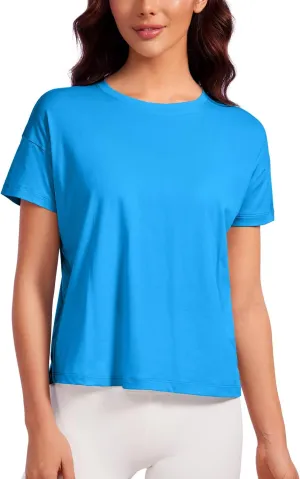 CRZ YOGA Pima Cotton Short Sleeve Workout Tops for Women Loose Basic T-Shirts Athletic Gym Casual Shirts