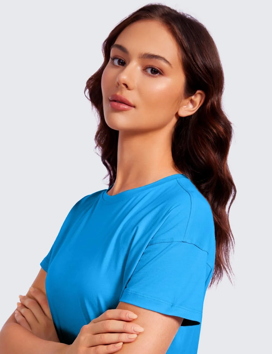 CRZ YOGA Pima Cotton Short Sleeve Workout Tops for Women Loose Basic T-Shirts Athletic Gym Casual Shirts