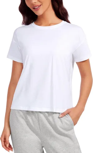 CRZ YOGA Pima Cotton Short Sleeve Workout Tops for Women Loose Basic T-Shirts Athletic Gym Casual Shirts
