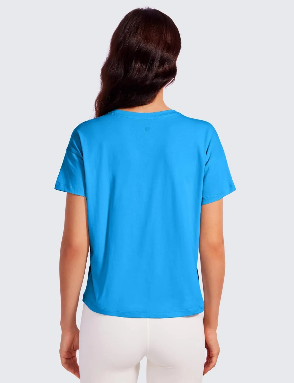 CRZ YOGA Pima Cotton Short Sleeve Workout Tops for Women Loose Basic T-Shirts Athletic Gym Casual Shirts