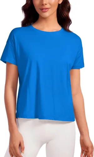 CRZ YOGA Pima Cotton Short Sleeve Workout Tops for Women Loose Basic T-Shirts Athletic Gym Casual Shirts