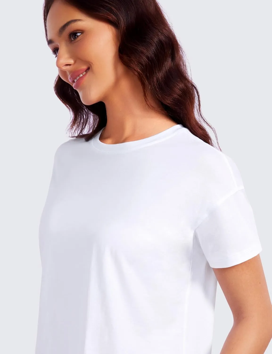 CRZ YOGA Pima Cotton Short Sleeve Workout Tops for Women Loose Basic T-Shirts Athletic Gym Casual Shirts