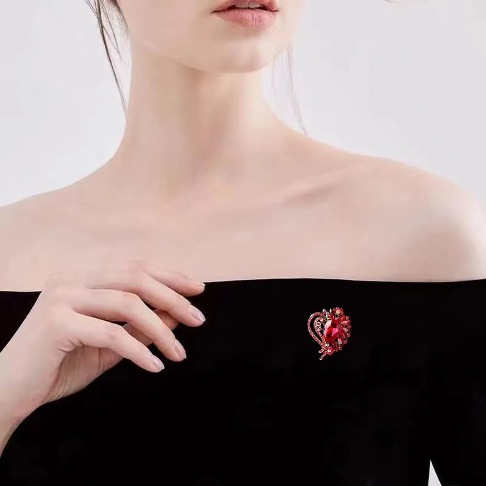 Cubic Zirconia Heart Brooches for Women Men Rhinestone Lapel Pins Dress Hat Bag Suit Tie Accessories Elegant Brooch Promise Love Wedding Dangcing Party Ceremony Banquet Decoration Girlfriend