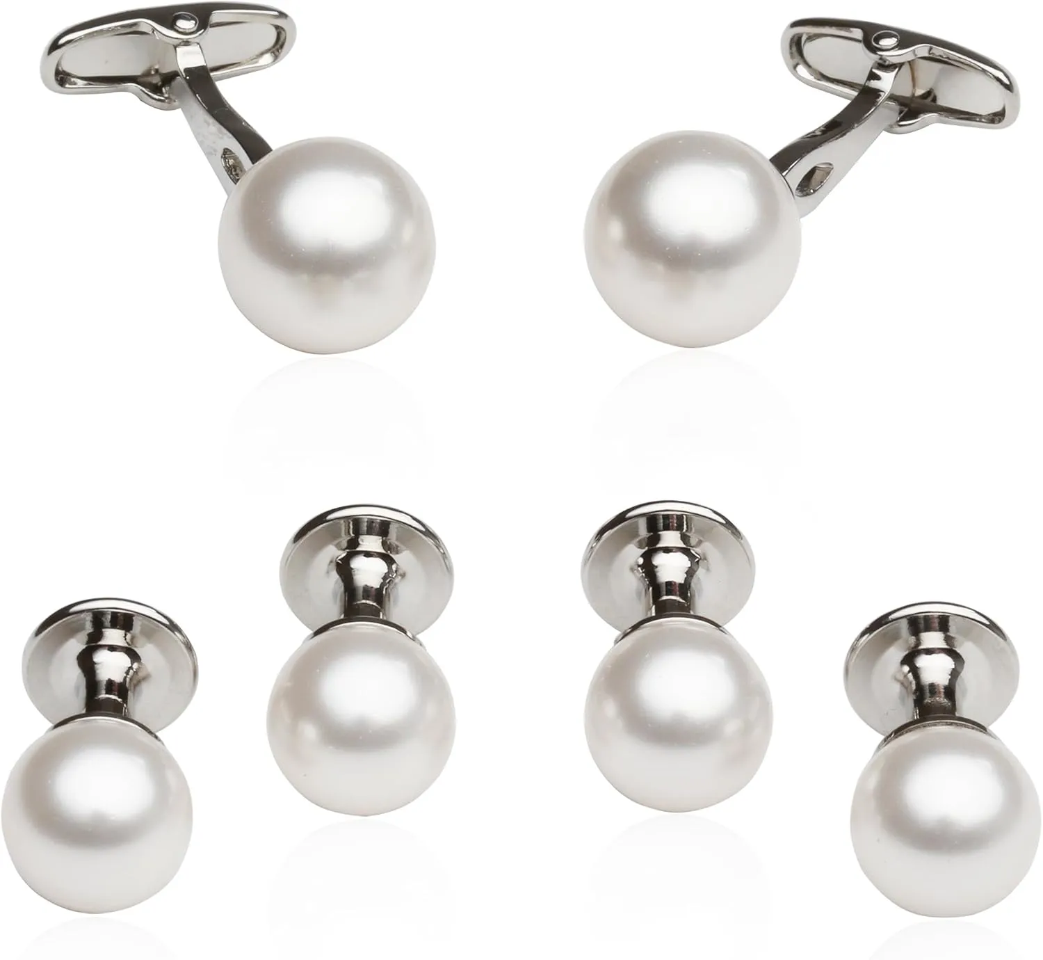 Cuff-Daddy Men's Simulated Pearl Formal Set Cufflinks and Studs with Jewelry Presentation Box Cufflinks for Men Storage Travel Special Occasions Business Mens Cuff Link Dress Shirt