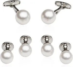 Cuff-Daddy Men's Simulated Pearl Formal Set Cufflinks and Studs with Jewelry Presentation Box Cufflinks for Men Storage Travel Special Occasions Business Mens Cuff Link Dress Shirt