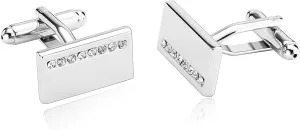 Cufflink Set, Cufflink Cubic Zirconia Silver Stainless Steel Rectangle for Man Business Wedding