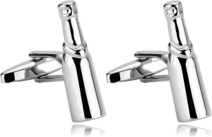 Cufflinks for A Groom from Mom, Cuff Links Groom Silver Stainless Steel Beer Bottle for Man Business Wedding