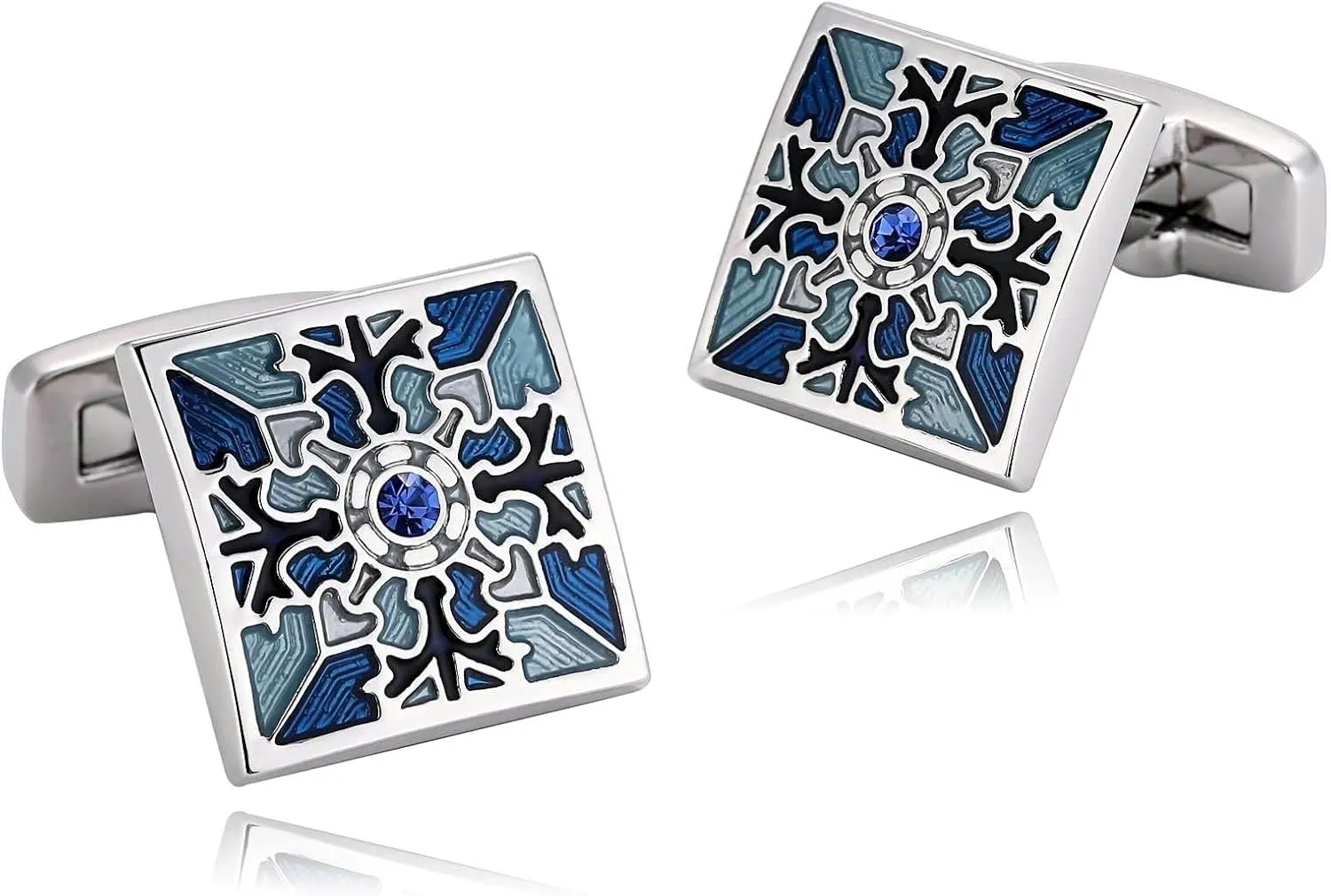 Cufflinks for Men Funny, Cufflinks for Best Guy Friend Cubic Zirconia Silver Blue Stainless Steel Square for Man Business Wedding