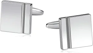 Cufflinks for Men Nice, Cuff Links Vintage Silver Stainless Steel Polished Square Line for Man Business Wedding