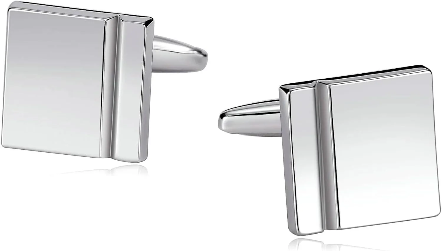 Cufflinks for Men Nice, Cuff Links Vintage Silver Stainless Steel Polished Square Line for Man Business Wedding