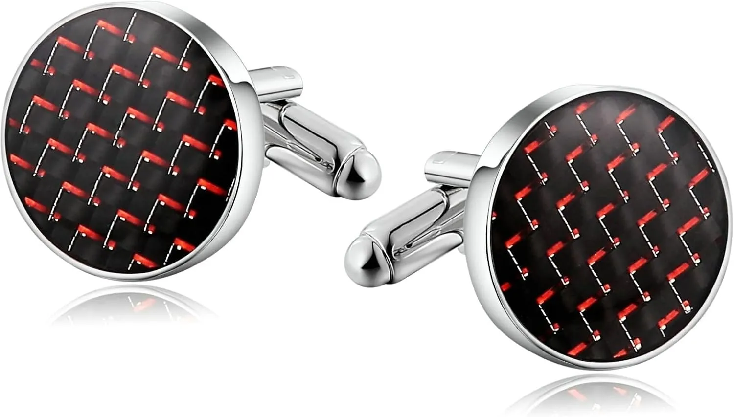 Cufflinks for Men Set, Cuff Links for Tuxedo Black Red Stainless Steel Laser Square Pattern Round Shaped for Man Business Wedding