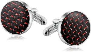Cufflinks for Men Set, Cuff Links for Tuxedo Black Red Stainless Steel Laser Square Pattern Round Shaped for Man Business Wedding
