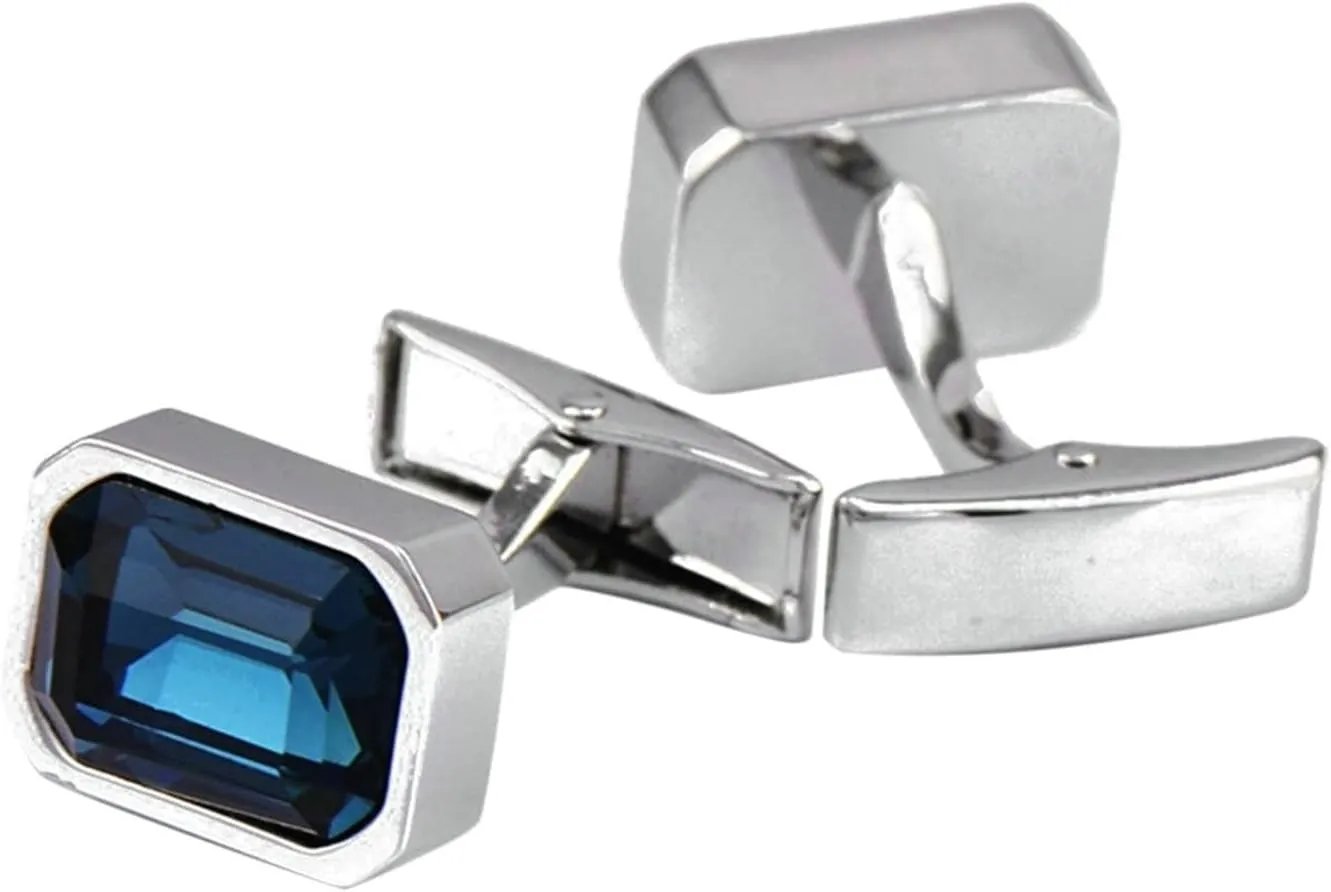 Cufflinks for Men Tuxedo, Silver Cufflinks for Groom Cubic Zirconia Copper Rectangular for Man Business Wedding