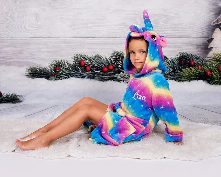 Custom Cozy Plush Unicorn Bathrobes for kids