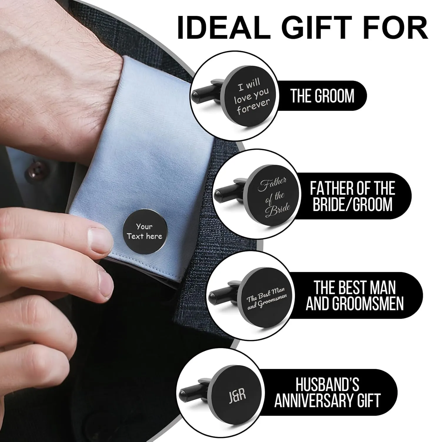 Custom Cuff Links Mens - Personalized Classic Stainless Steel Initial Tuxedo Cufflinks and Studs Set Engraved Text Cufflinks Business Wedding Valentine's Day Gifts for Men