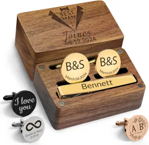 Custom Cufflinks and Tie Clip for Men Personalized Cuff Links Initial Engraved Customized Groomsmen Steel Cufflinks