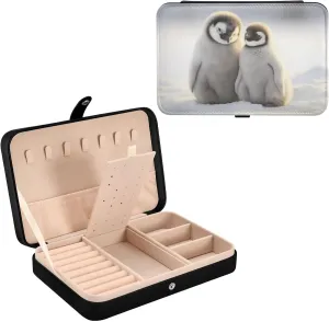 Cute Penguins Jewelry Box for Teens Girls Women Birthday Christmas Gift, Portable PU Leather Jewelry Storage Box Mini Travel Jewelry Case for Necklace, Earrings, Rings, Bracelet
