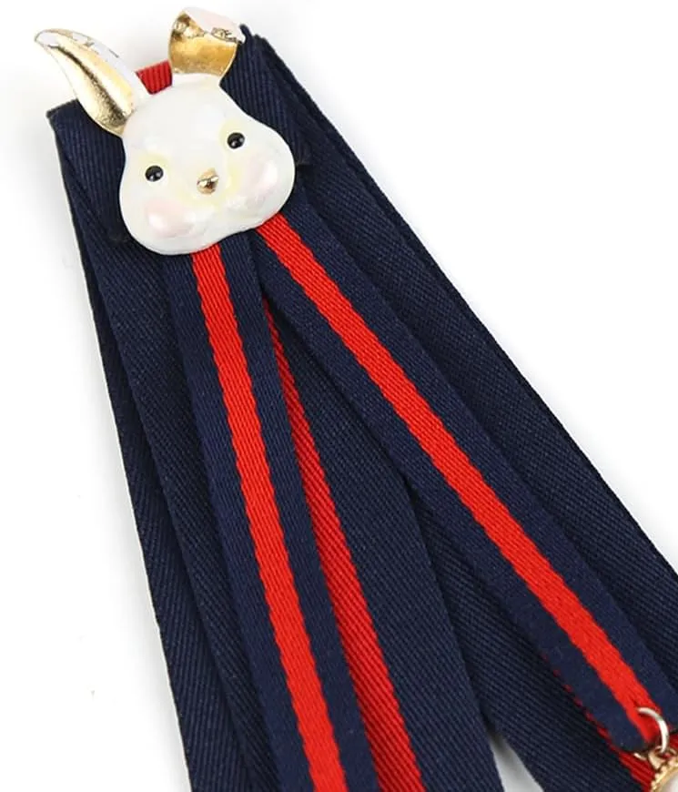Cute Rabbit Bow Tie Brooch Pins Pre-Tied NeckTie Brooch Pin Striped Ribbon Bow Tie for Women Girls Ceremony Wedding Party