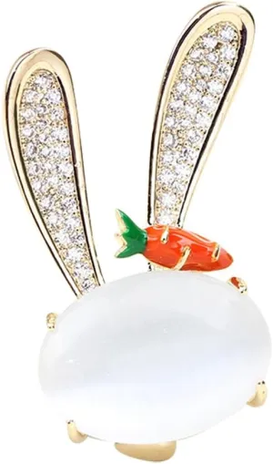 Cute Rabbit Brooch Pin for Women Fashion Cat Eye Stone Crystal Bunny Animal Brooches Lapel Pins Dainty Costume Accessories Party Graduation Honors Easter Jewelry Souvenir for Daughter Teacher