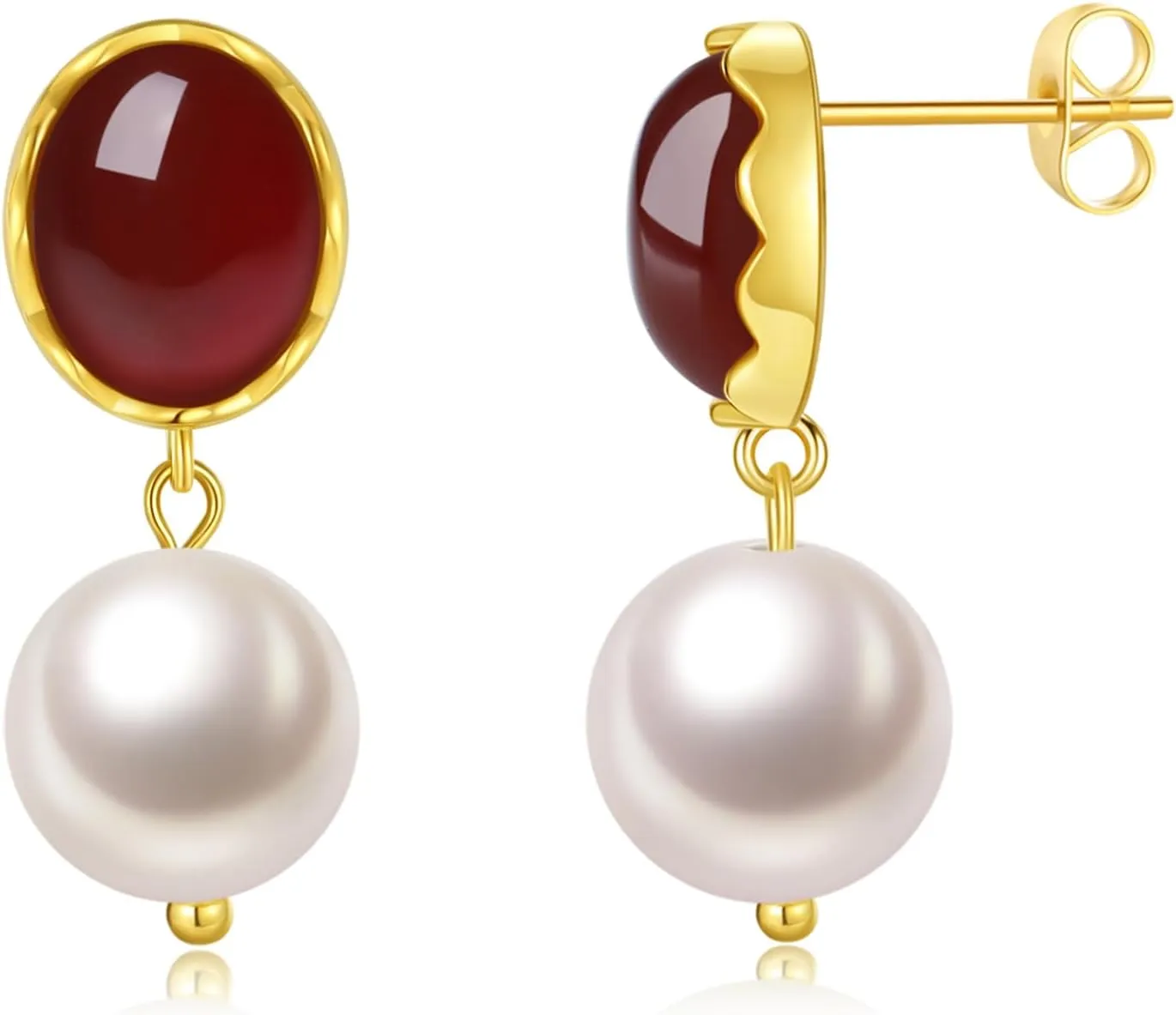 DAILY VIBES 14K Gold Freshwater Pearl Drop Earrings Dangle Dainty Long White Cultured Baroque Pearl Earrings for Women Statement Stud Ball Chain Tassel Jewelry for Bridal Wedding
