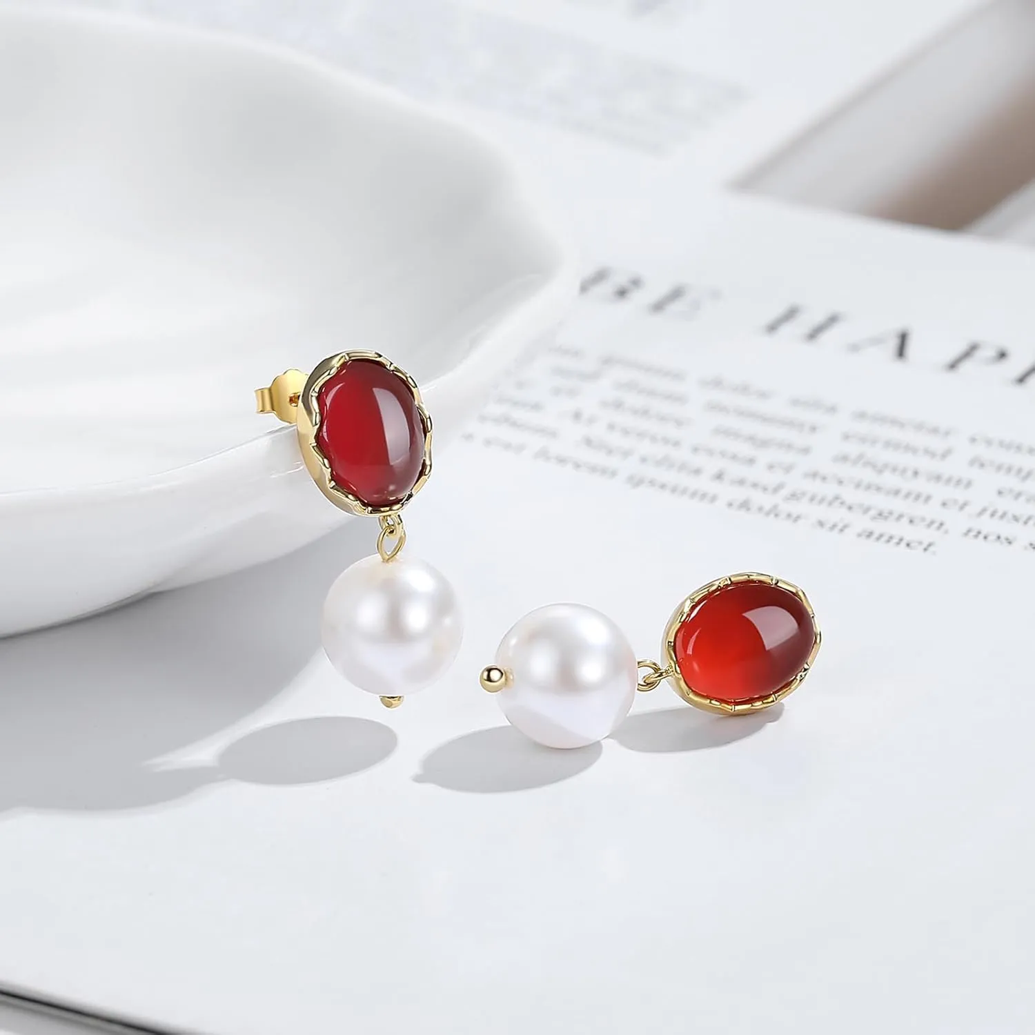 DAILY VIBES 14K Gold Freshwater Pearl Drop Earrings Dangle Dainty Long White Cultured Baroque Pearl Earrings for Women Statement Stud Ball Chain Tassel Jewelry for Bridal Wedding