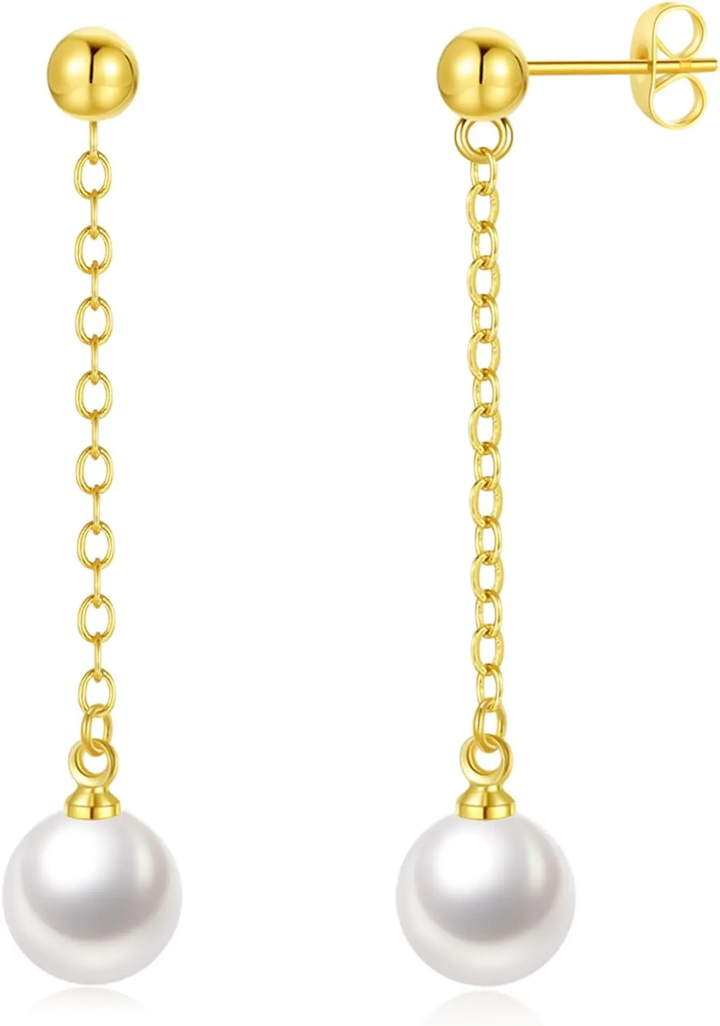 DAILY VIBES 14K Gold Freshwater Pearl Drop Earrings Dangle Dainty Long White Cultured Baroque Pearl Earrings for Women Statement Stud Ball Chain Tassel Jewelry for Bridal Wedding
