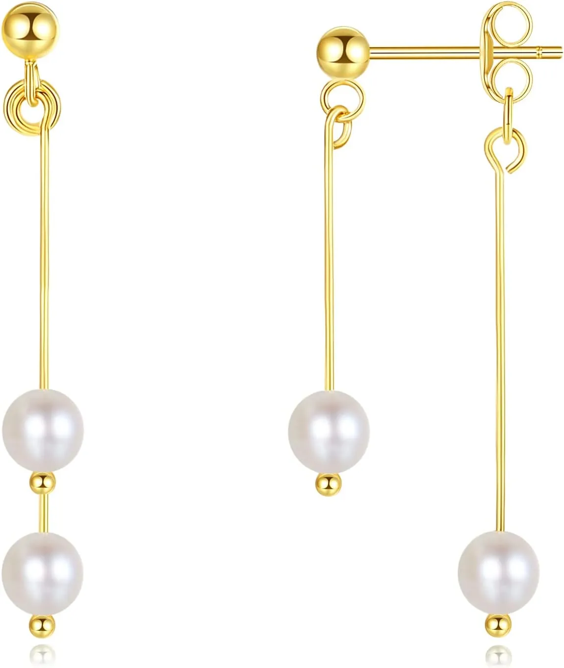 DAILY VIBES 14K Gold Freshwater Pearl Drop Earrings Dangle Dainty Long White Cultured Baroque Pearl Earrings for Women Statement Stud Ball Chain Tassel Jewelry for Bridal Wedding