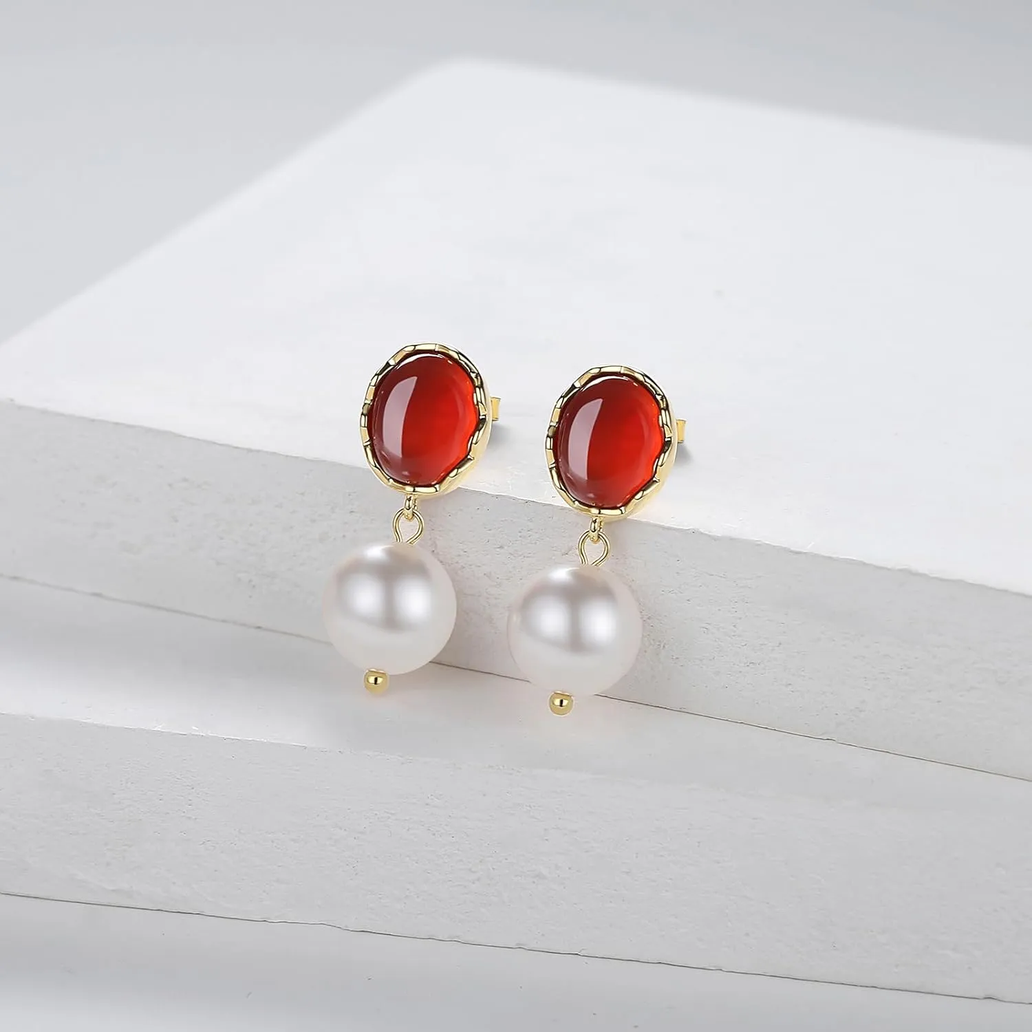 DAILY VIBES 14K Gold Freshwater Pearl Drop Earrings Dangle Dainty Long White Cultured Baroque Pearl Earrings for Women Statement Stud Ball Chain Tassel Jewelry for Bridal Wedding