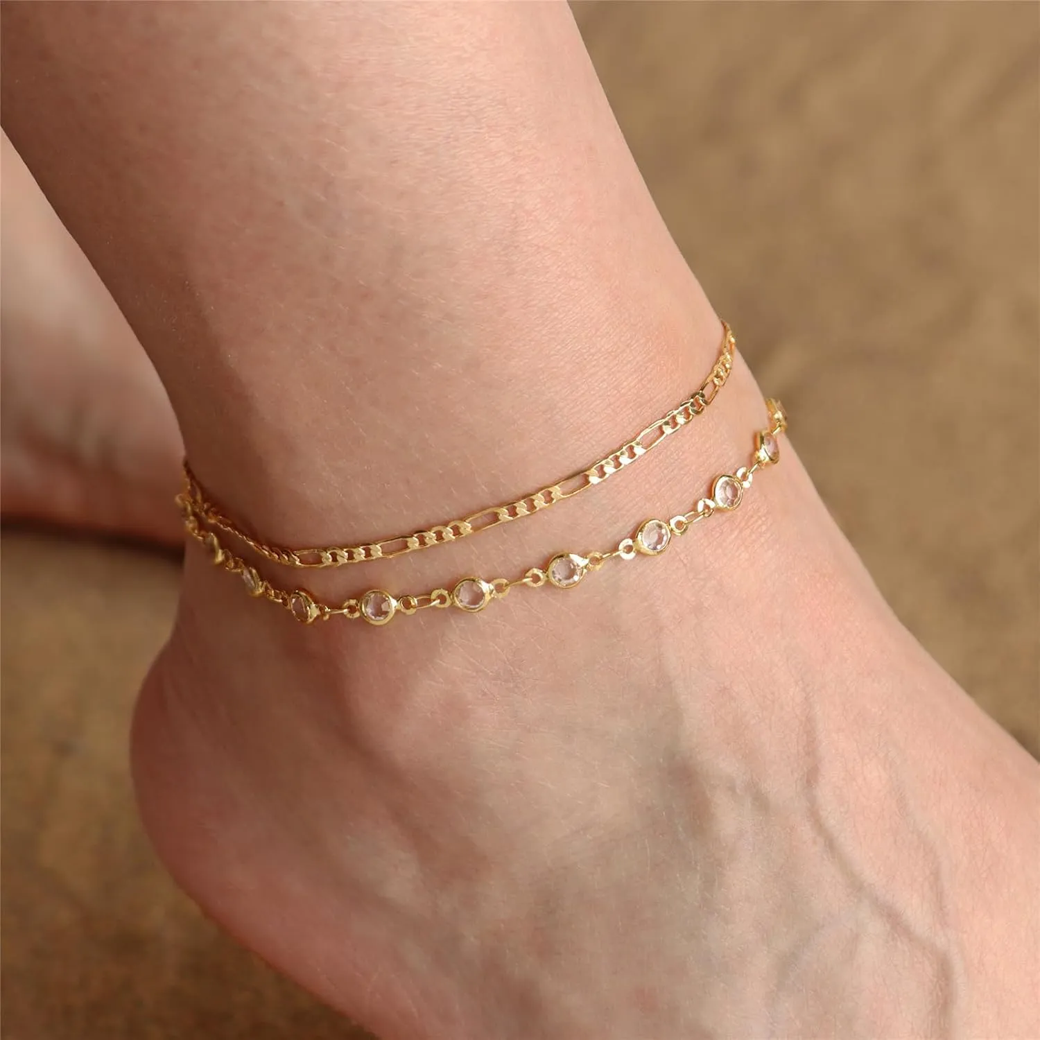 Dainty Ankle Bracelets for Women 18K Gold Plated Layered Pearl Anklet for Women Satellite Beads Dot Cuban Chain Summer Beach Foot Jewelry Gifts