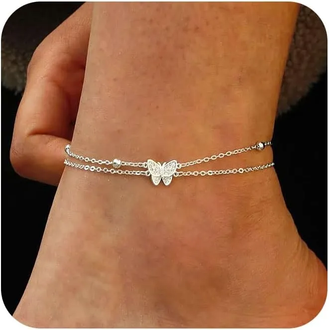 Dainty Ankle Bracelets Layered Anklets Bracelet Waterproof Adjustable Link Anklet Set Jewelry Gifts for Mom Women Friend