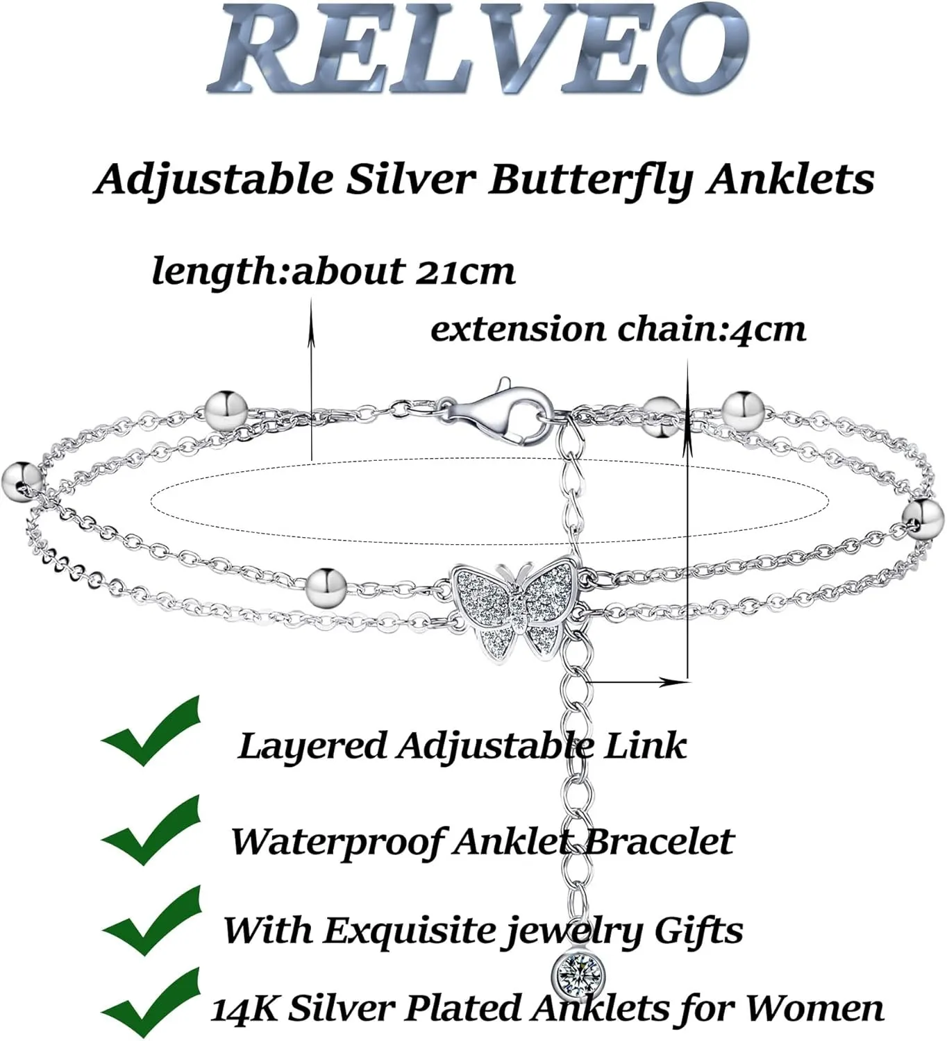 Dainty Ankle Bracelets Layered Anklets Bracelet Waterproof Adjustable Link Anklet Set Jewelry Gifts for Mom Women Friend