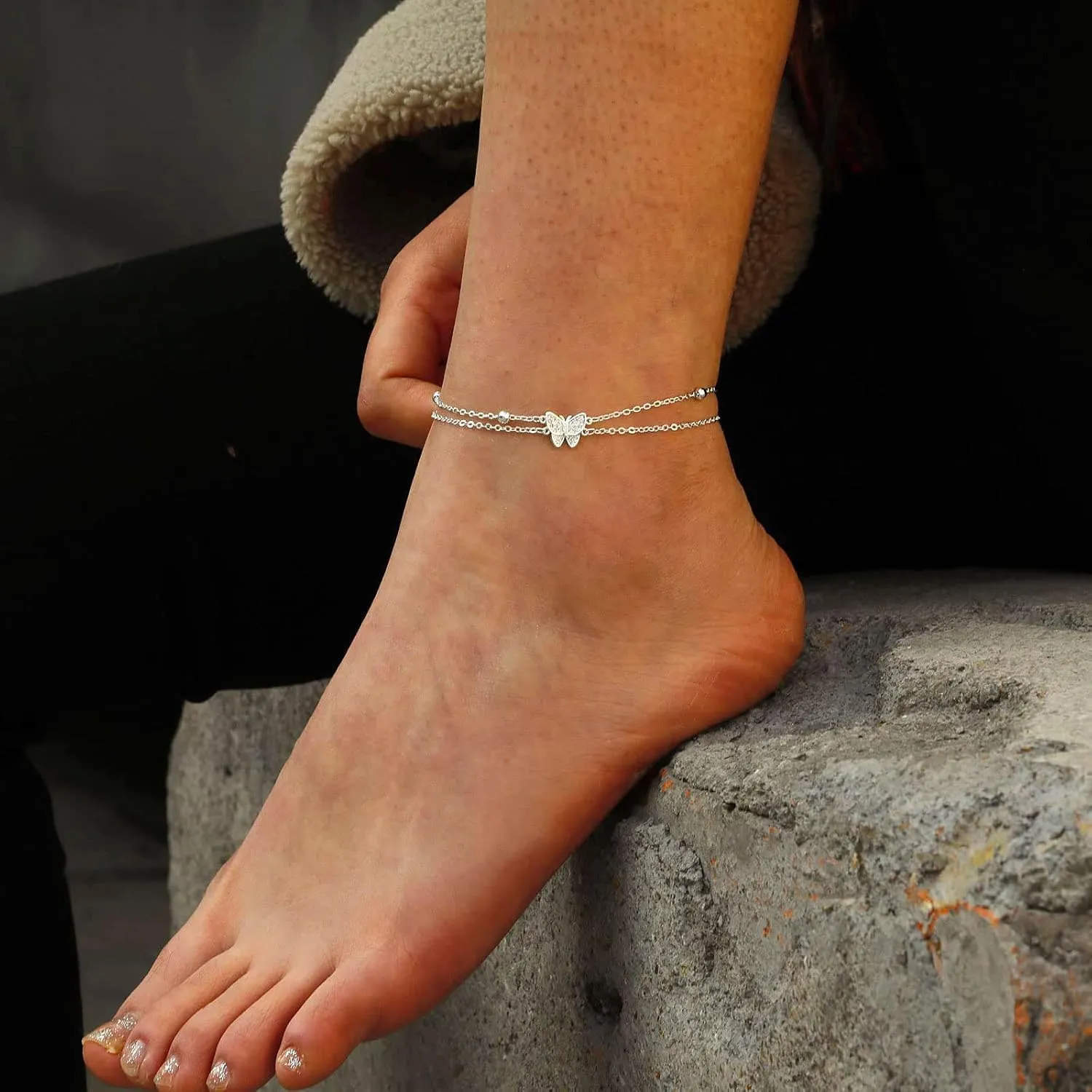 Dainty Ankle Bracelets Layered Anklets Bracelet Waterproof Adjustable Link Anklet Set Jewelry Gifts for Mom Women Friend
