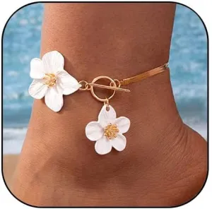 Dainty Gold Anklet for Women Boho Flower Anklets Herringbone Chain Anklet Graceful Women's Anklets Summer Beach Foot Jewelry