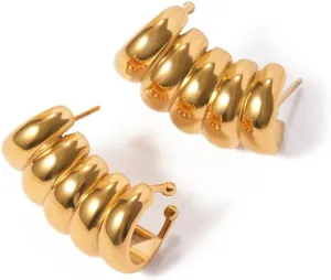 Dainty Stripe Hollow Cuff Wrap Climber Crawler Earrings for Women Gold Plated Stainless Steel Minimalist Hypoallergenic Clip On Stud Unique Design Fashion Trendy Jewelry Gift