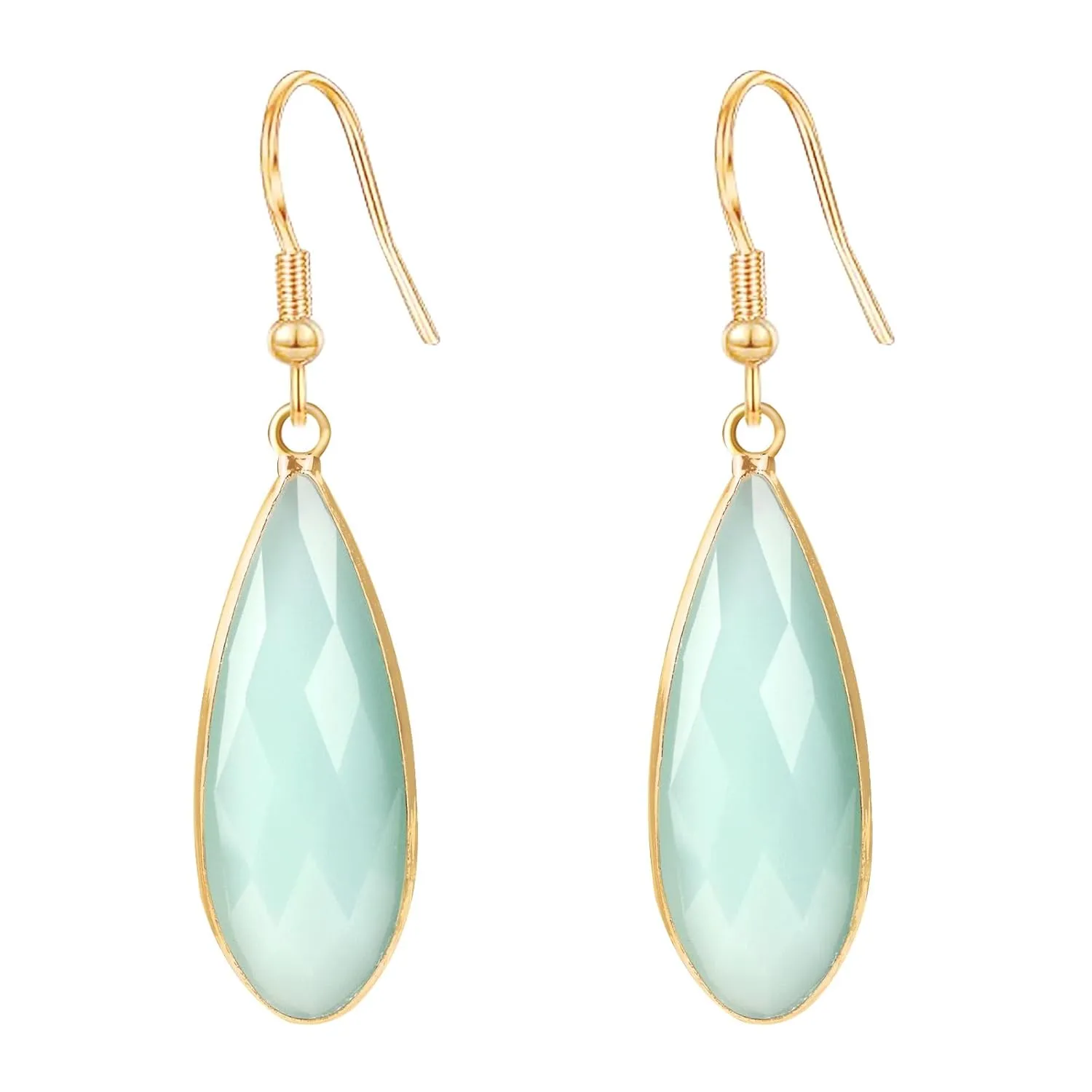 Dainty Teardrop Green Stone Gold earrings for Women Trendy Hypoallergenic Dangle Earrings for Women 14K Gold Plated Womens Turquoise Earrings Valentine Gifts for Girls (Green Stone Earrings)