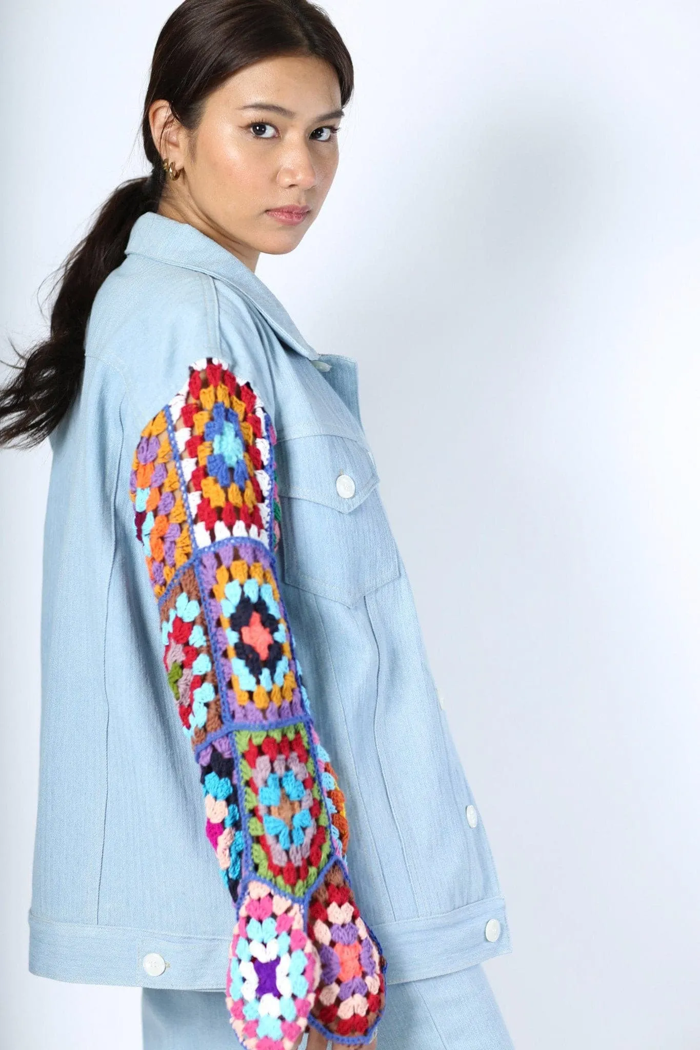DENIM CROCHET SLEEVE JACKET NIALA
