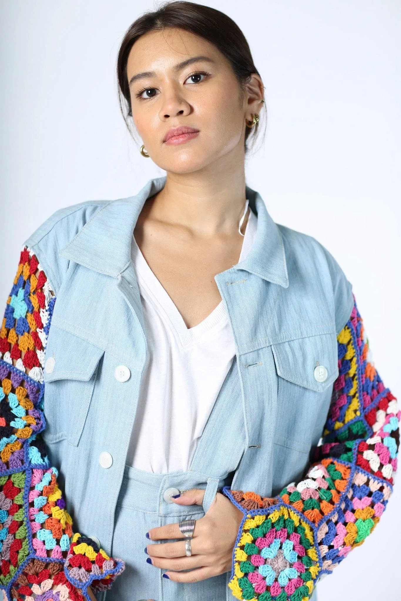 DENIM CROCHET SLEEVE JACKET NIALA