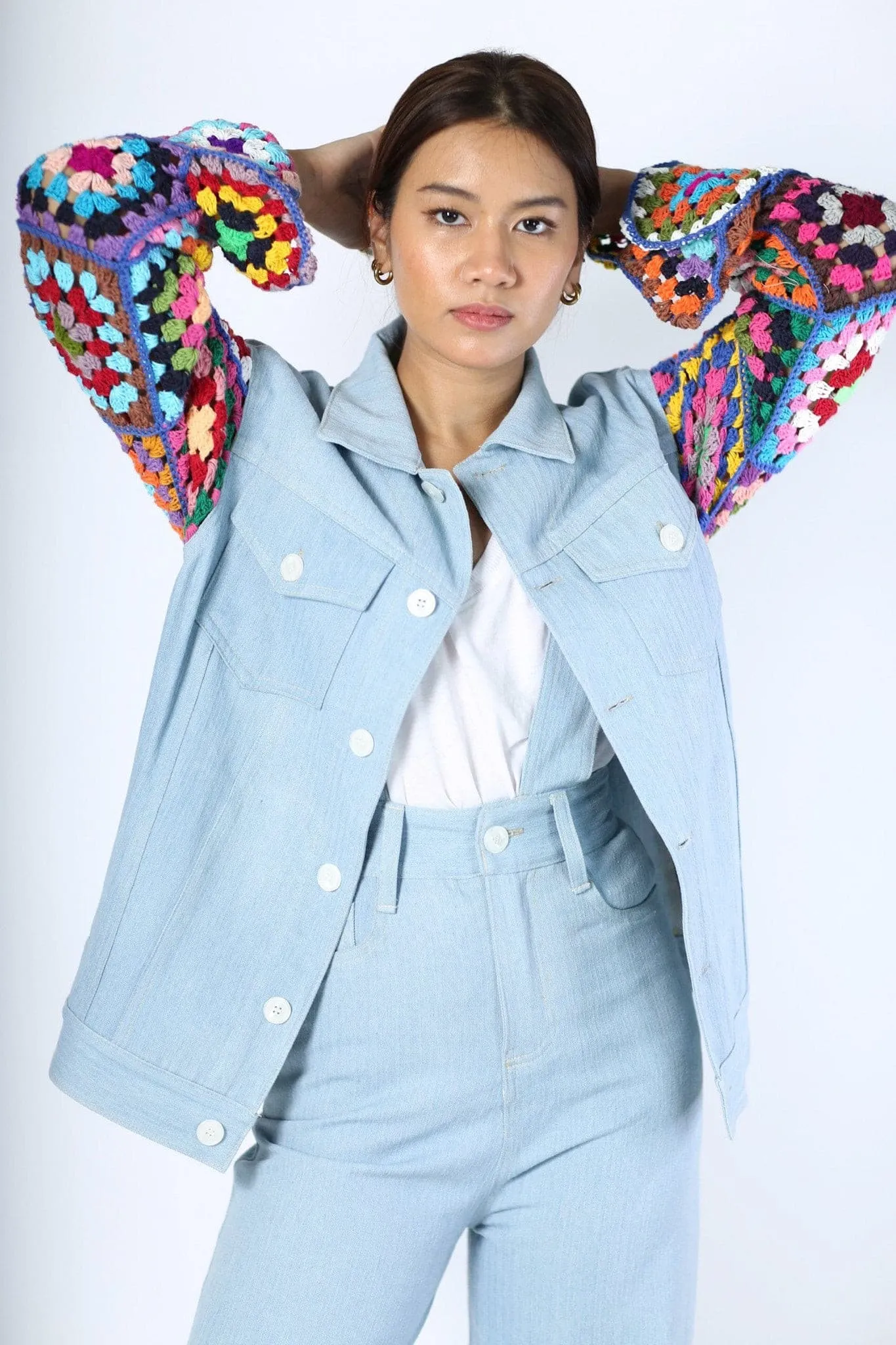 DENIM CROCHET SLEEVE JACKET NIALA