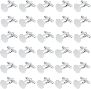 DICOSMETIC 30Pcs Mens Cufflinks Silver Blank Cufflinks Bulk Brass Cufflink Studs Cuff Buttons with Clear Glass Cabochons for Apparel Clothes Buttons Making, Tray: 18mm
