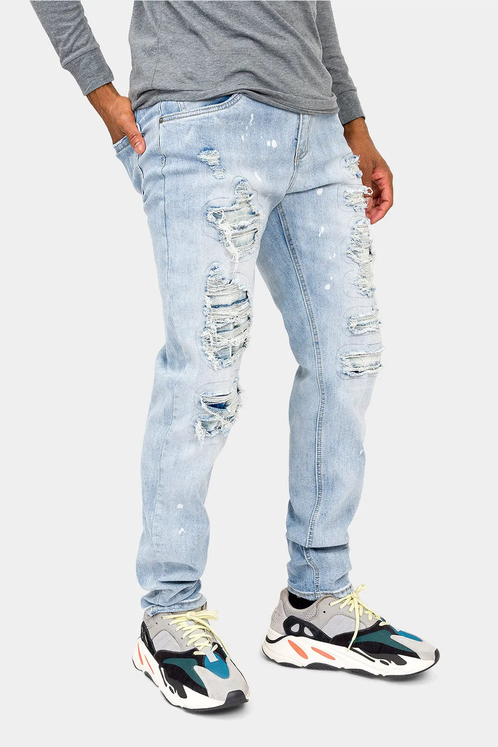 Distressed Paint Splattered Faded Jeans