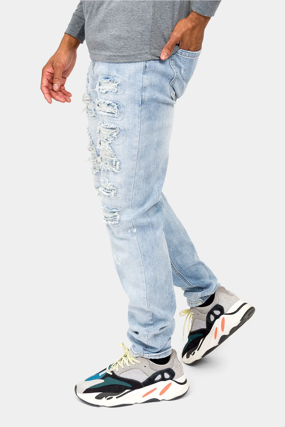 Distressed Paint Splattered Faded Jeans