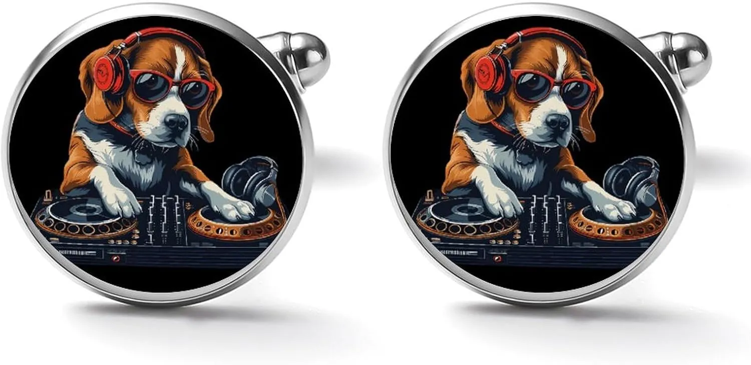 DJ Beagle Dog Funny Cufflinks Shirt Cuff Links Accessories Business Wedding Jewelry