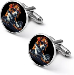 DJ Beagle Dog Funny Cufflinks Shirt Cuff Links Accessories Business Wedding Jewelry