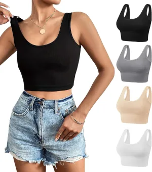 Dreamcountry Women's Slim Fit Ribbed Tank Top, Seamless Removable Padded Bralettes Yoga Crop Tank Tops Bras for Women