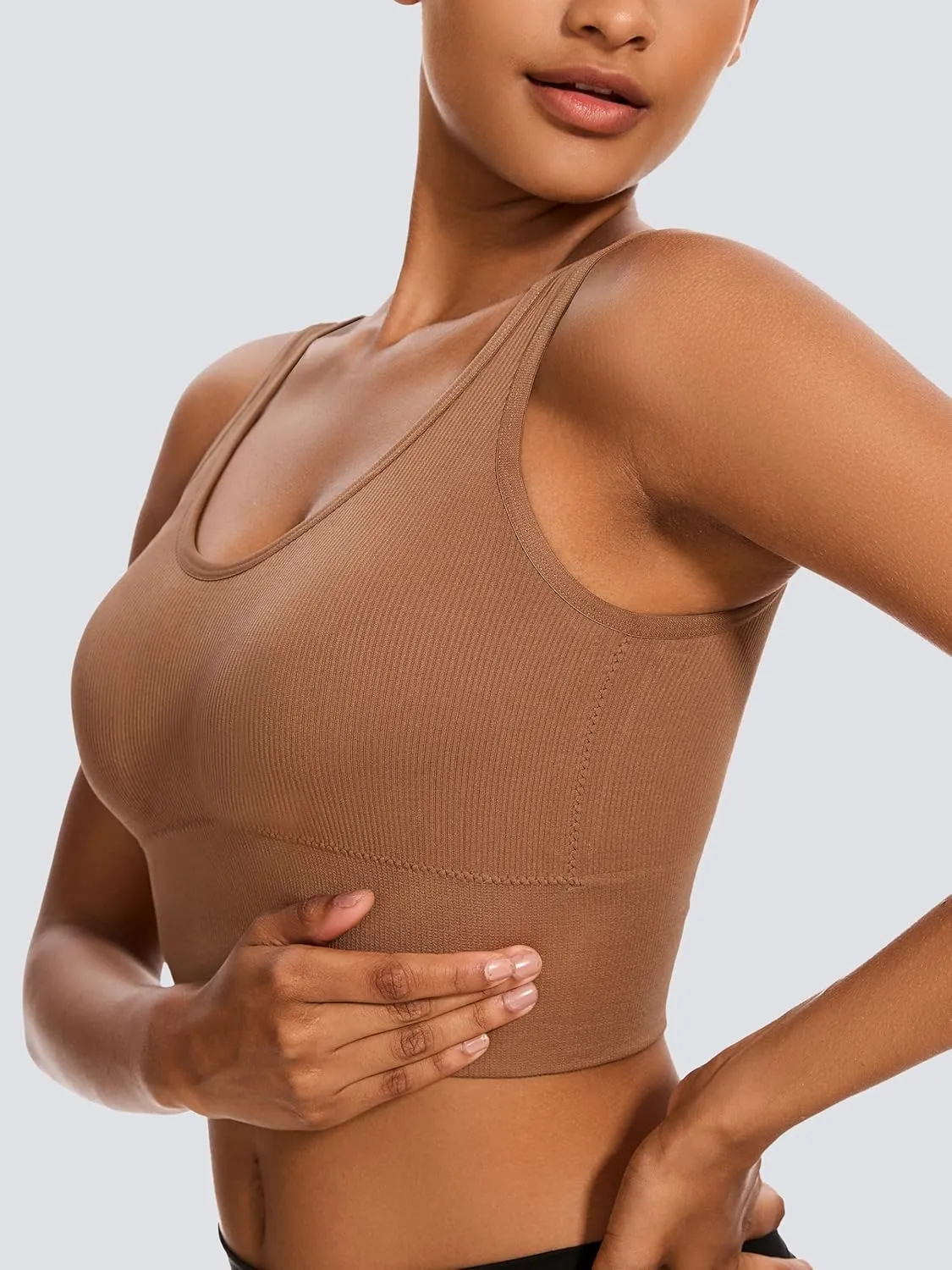 Dreamcountry Women's Slim Fit Ribbed Tank Top, Seamless Removable Padded Bralettes Yoga Crop Tank Tops Bras for Women