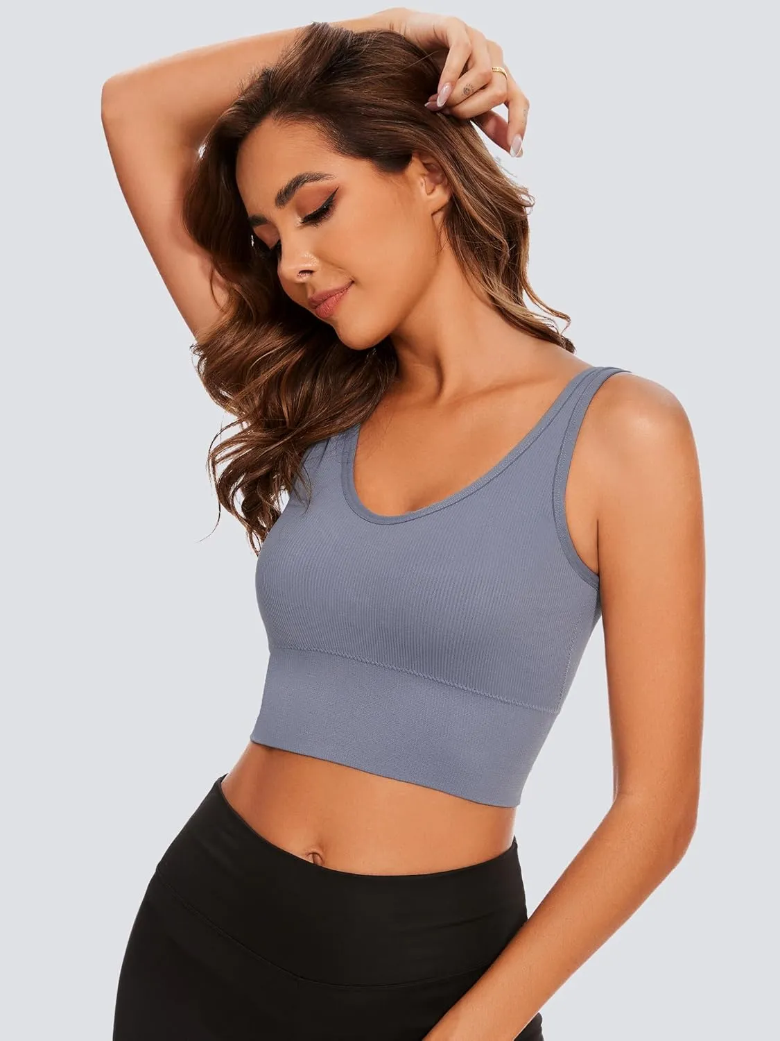 Dreamcountry Women's Slim Fit Ribbed Tank Top, Seamless Removable Padded Bralettes Yoga Crop Tank Tops Bras for Women