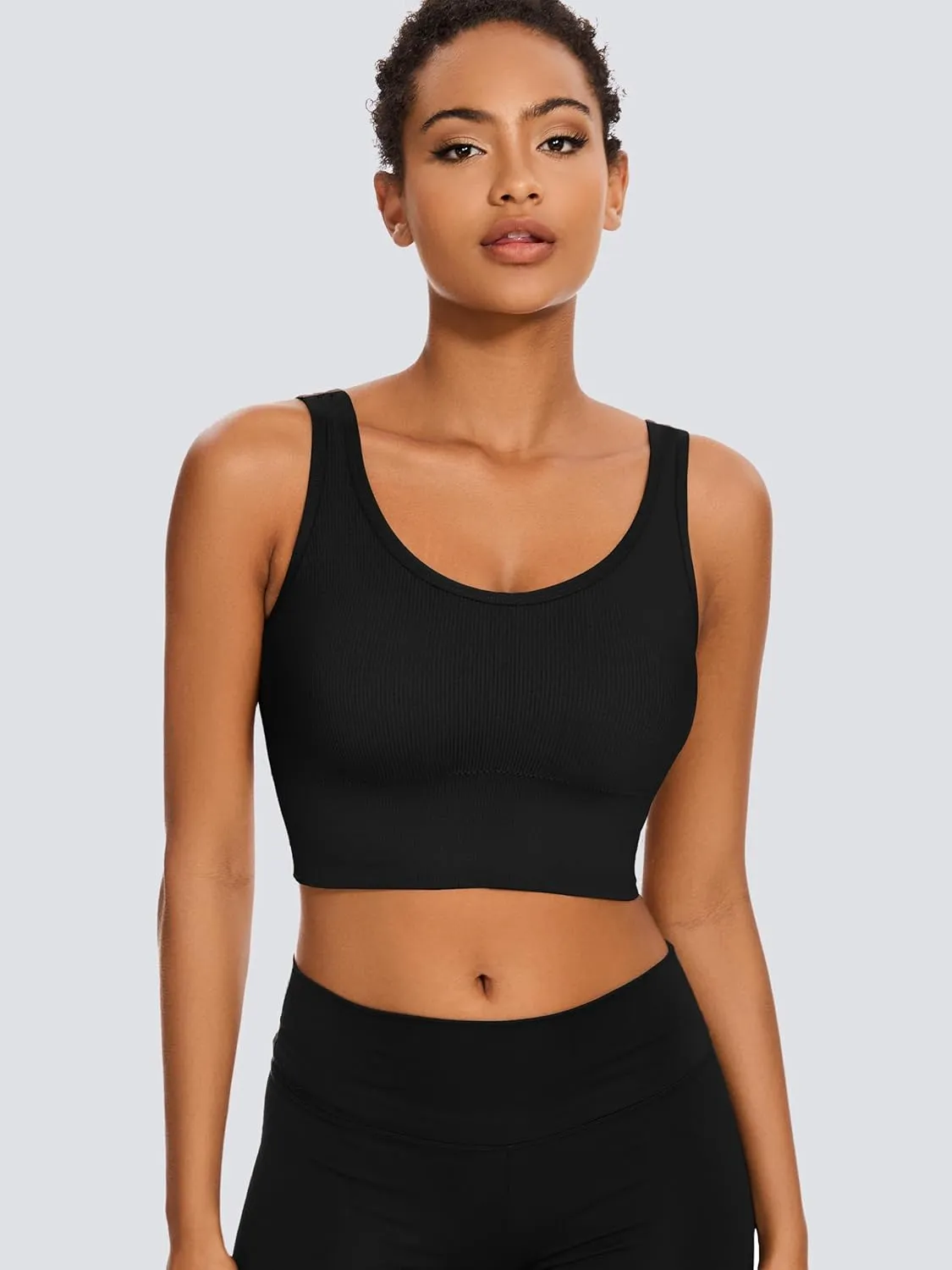 Dreamcountry Women's Slim Fit Ribbed Tank Top, Seamless Removable Padded Bralettes Yoga Crop Tank Tops Bras for Women