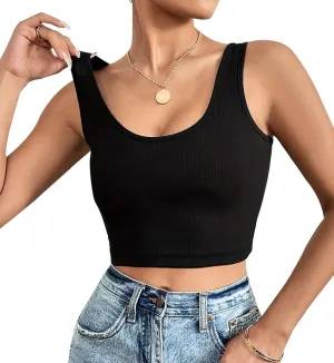 Dreamcountry Women's Slim Fit Ribbed Tank Top, Seamless Removable Padded Bralettes Yoga Crop Tank Tops Bras for Women