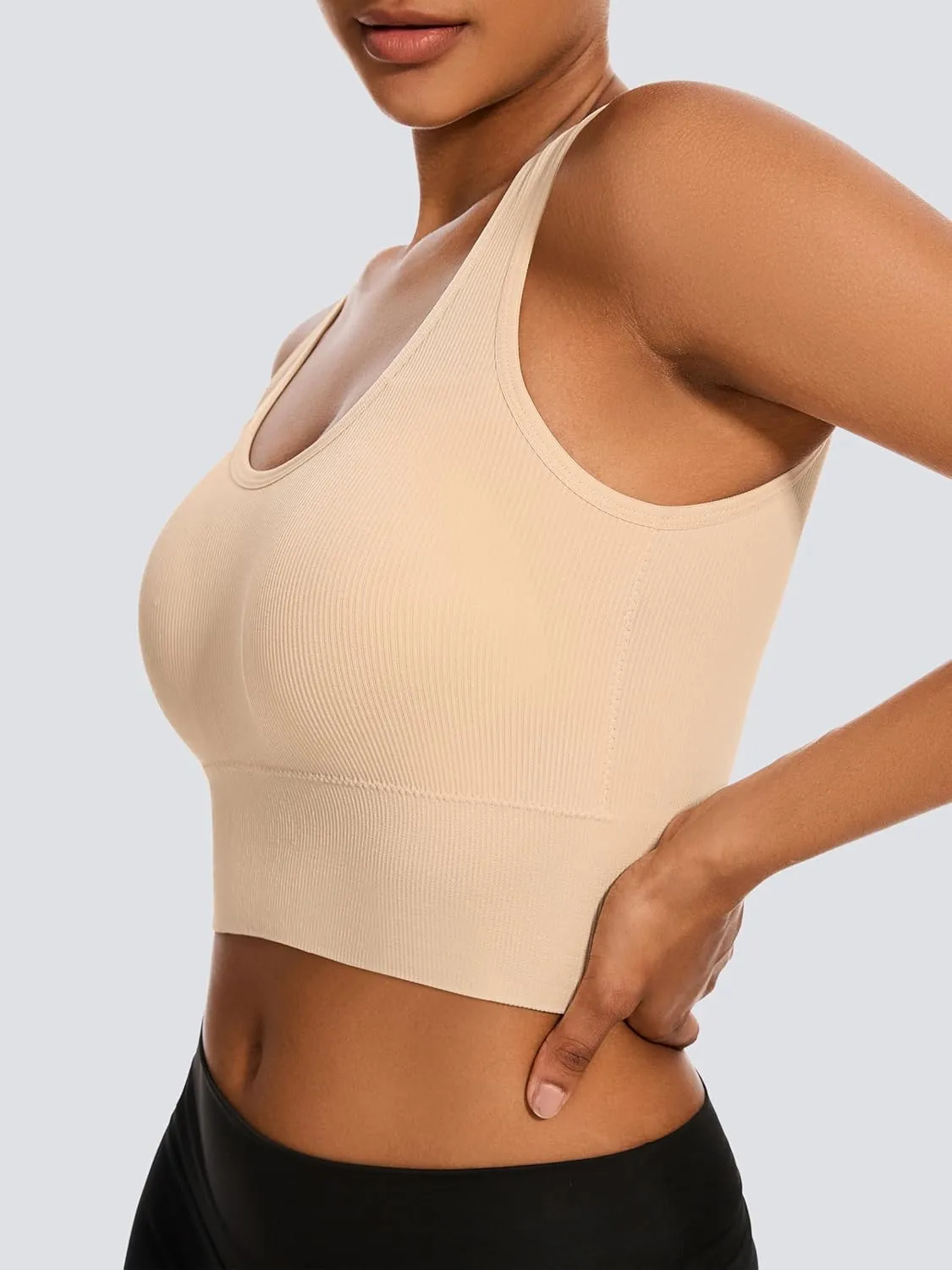 Dreamcountry Women's Slim Fit Ribbed Tank Top, Seamless Removable Padded Bralettes Yoga Crop Tank Tops Bras for Women